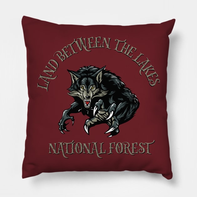 Land between the lakes National forest Dogman design Pillow by Spearhead Ink