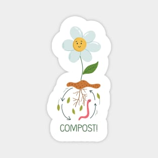 Flower in pile of ground, Composting process illustration Magnet