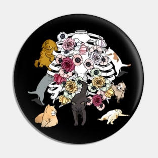 Gothic Cats Playing in Ribcage With Roses Pin
