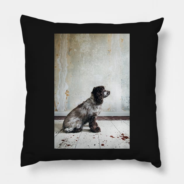 Profile of Cocker Spaniel Sitting in Shabby Apartment Pillow by visualspectrum