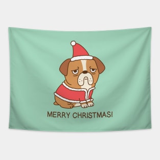 Cute Bulldog In Santa Claus Outfit Merry Christmas Tapestry