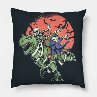 Fun Halloween Dabbing Vampire, Skeleton & Jack-o-Lantern Riding a T-Rex Pillow