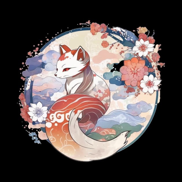 cute Nine tailed fox floral by KAWAIIBYHM