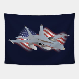 American F-18 Jet Fighter with American Flag Tapestry