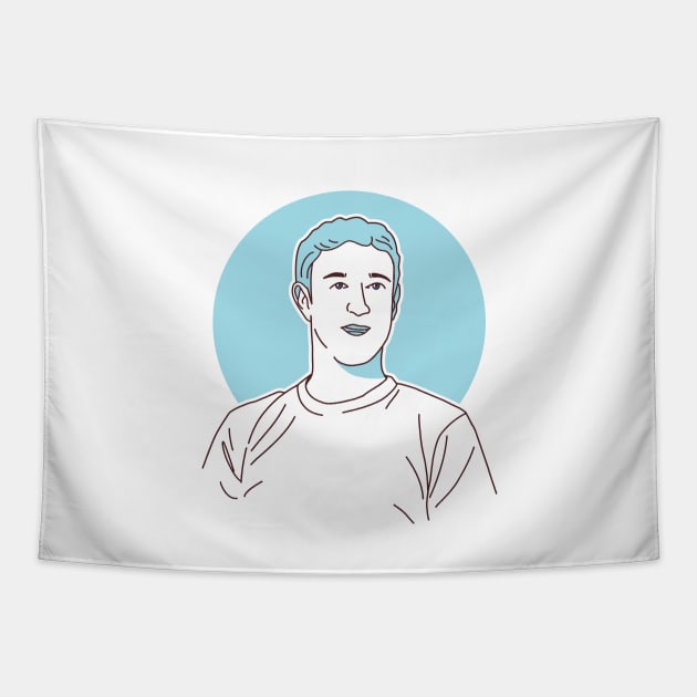 Mark Zuckerberg Line Art Tapestry by jayaadiprastya