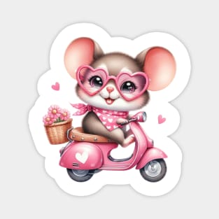 Valentine Mouse In Pink Scooter Magnet