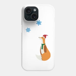 Christmas Fox watching falling Snowflakes Phone Case