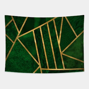 Forest Green and Gold Geometry - Abstract Mosaic Tapestry