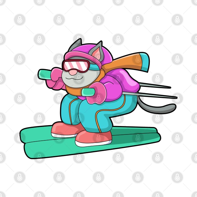 Cat as Ski jumper with Ski & Ski goggles by Markus Schnabel