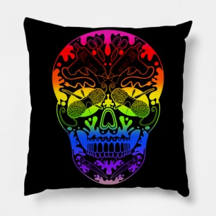 Rainbow Sugar Skull Art Supply Pillow
