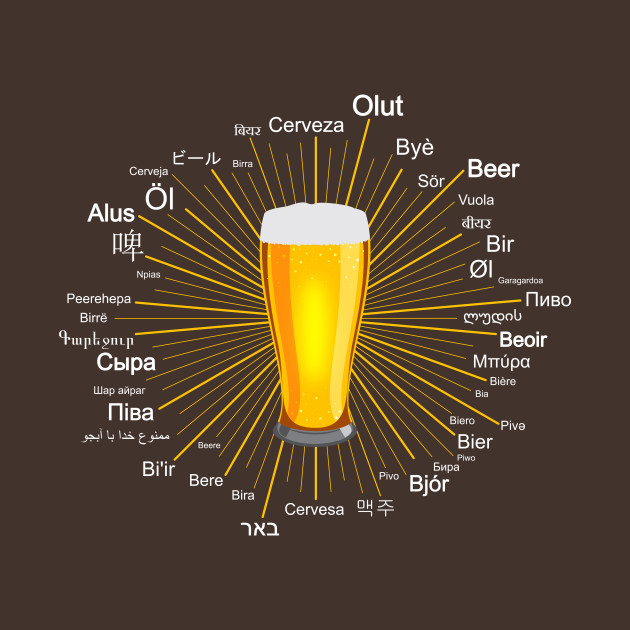 "Beer" in 45 different languages Beer TShirt TeePublic
