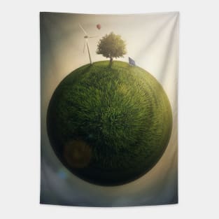 Surreal green planet Tapestry