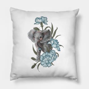 Baby elephant with January’s birth flower the Carnation - Baby Room Pillow