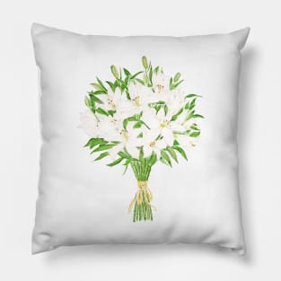 white lily bouquet watercolor Pillow