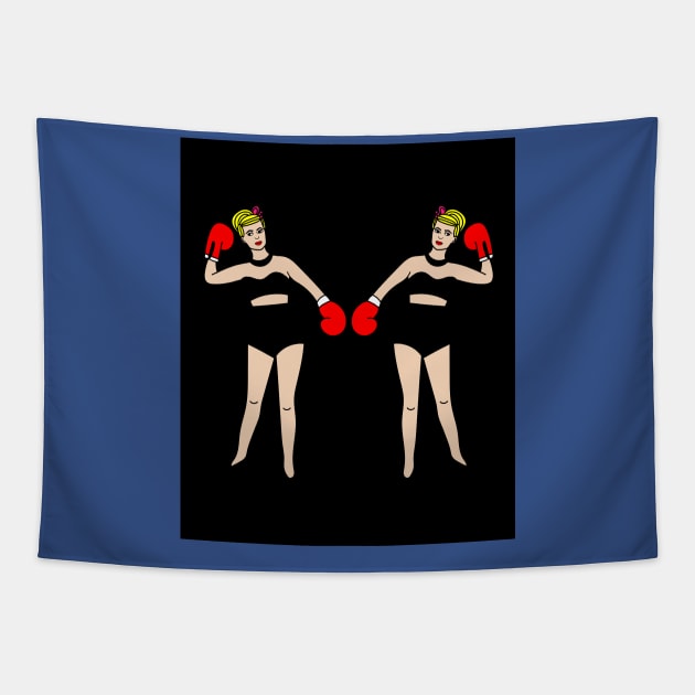 Boxing Female Boxer Retro Boxing Gloves Tapestry by flofin