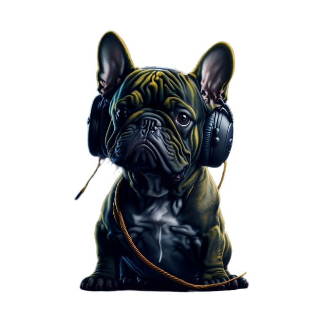 Cute french bulldog listening music by matguy