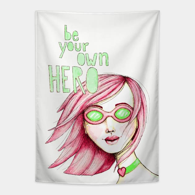 Be Your Own Hero (Pink & Green) Tapestry by LittleMissTyne