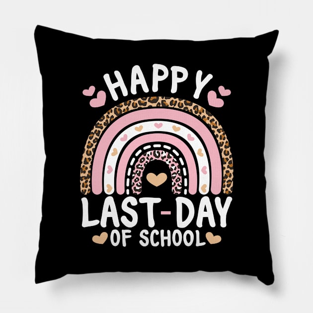 Happy Last Day of School Teacher Student Leopard Rainbow Pillow by BramCrye