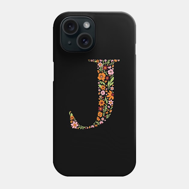 Retro Floral Letter J Phone Case by zeljkica