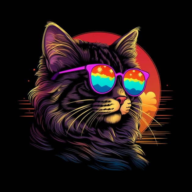 Retro Wave Bobtail Cat Shirt by Miami Neon Designs