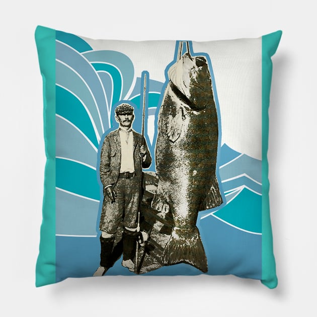 Fisherman with big fish Pillow by Marccelus