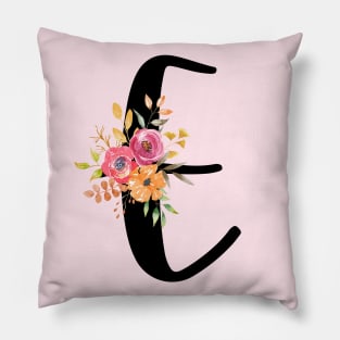 Letter E With Autumn Floral Wreath Pillow