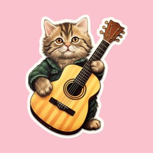 Cat Playing Guitar - Funny Guitar Cat T-Shirt T-Shirt