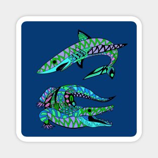 the shark and the alligator in pattern ecopop art Magnet