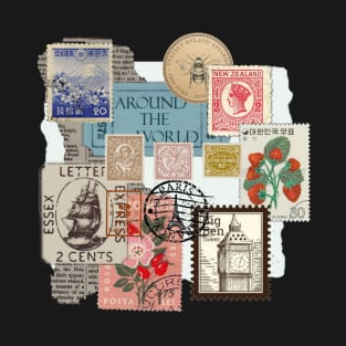 Aesthetic vintage retro stamps letters romantic inspiration gift ideas travel T-Shirt