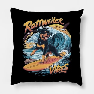 Paws and Waves Rottweiler Surfing Adventure Pillow