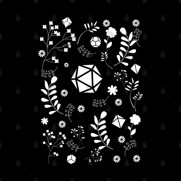 White Polyhedral Dice Set with Plants and Flowers of the Druid by pixeptional