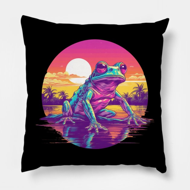 This synthwave frog is living his best life Pillow by Pixel Poetry