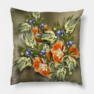 Beautiful flower bouquet on shimmering gold Pillow