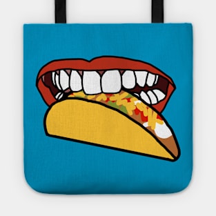 Food For Mouth With Red Lips and White Teeth Eating Taco Tote