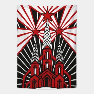 Red Church Rising Sun Tapestry