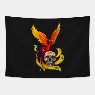 Fire Phoenix And Day Of The Dead Sugar Skull Tapestry