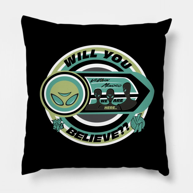 Villain Minded Badge-Aliens Pillow by JayRockah