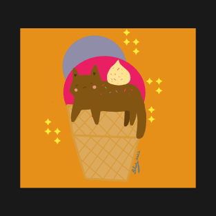 gato  helado ( fondo naranjo) T-Shirt