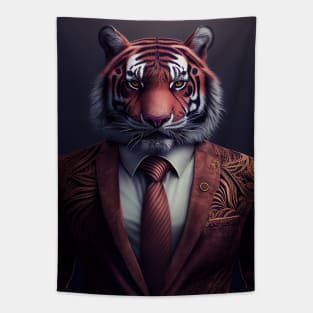 Adorable Tiger Wearing a Suit: Cute Wildlife Animals Tapestry