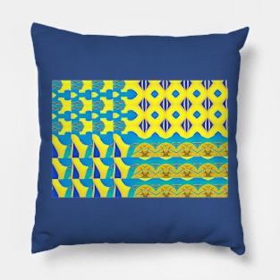 Yellow and Blue Abstract Pattern Pillow