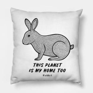 Rabbit - This Planet Is My Home Too - animal ink art on white Pillow