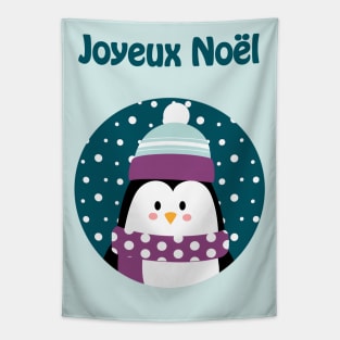 Joyeux Noel - Merry Christmas penguin wishes (French) Tapestry
