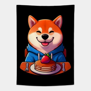 Shiba Inu Loves Strawberry Pancakes Tapestry