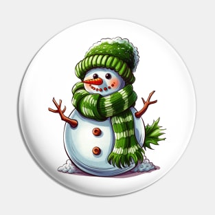 Cute Snowman Green Christmas 2023 Pin