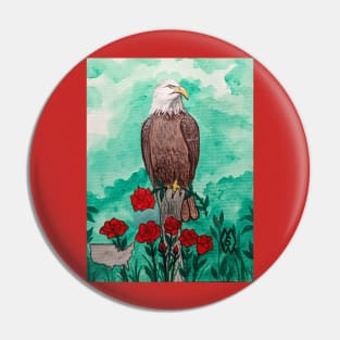 United States National bird and flower, the bald eagle and rose Pin