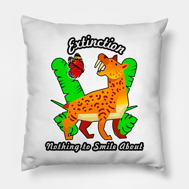 🦖 Smilodon Is Not Smiling about Smilodon Extinction Pillow by Pixoplanet