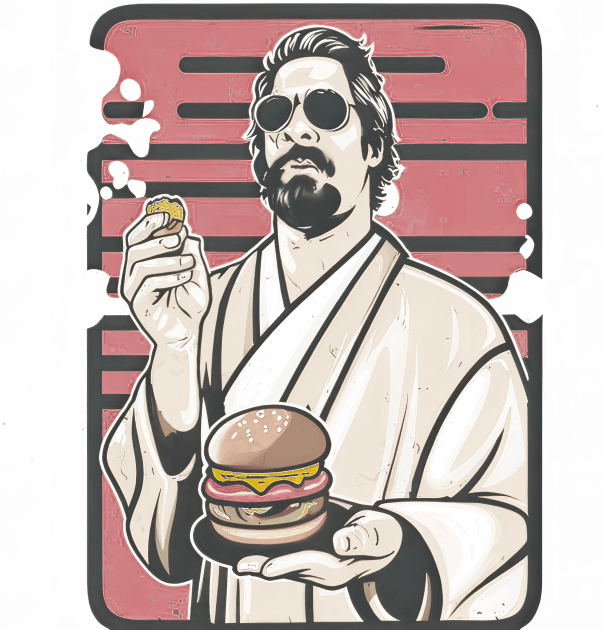 big lebowski the dude abides burger Kids T-Shirt by Aldrvnd