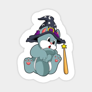 Cat as Wizard with Magic wand & Hat Magnet