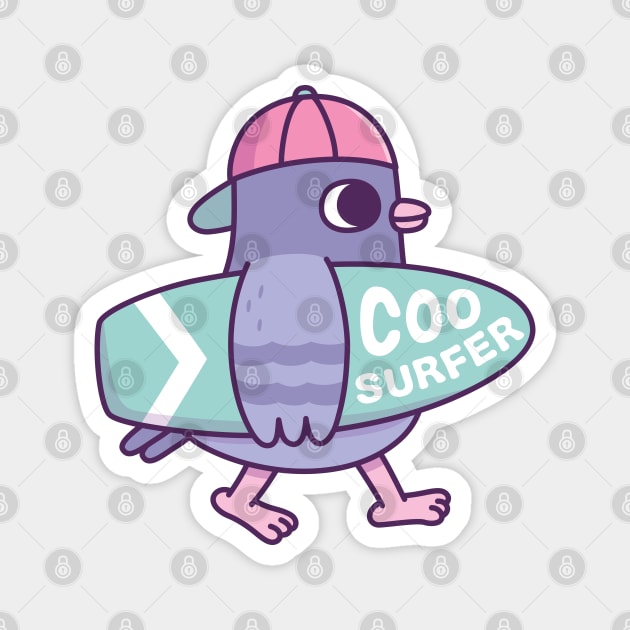 Cute Pigeon With Surfboard Coo Surfer Funny Magnet by rustydoodle