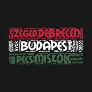 Hungary Flag with City Names Word Art T-Shirt